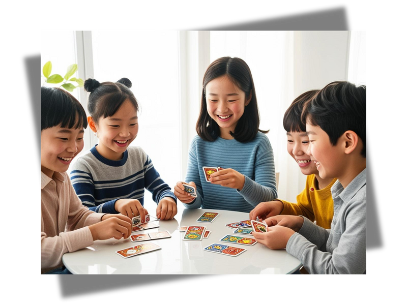 영어 카드 게임을 하는 학생들